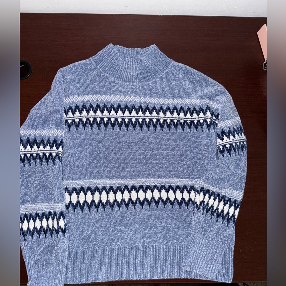 Christian Siriano Blue and White Turtleneck Sweater - Picture 1 of 2